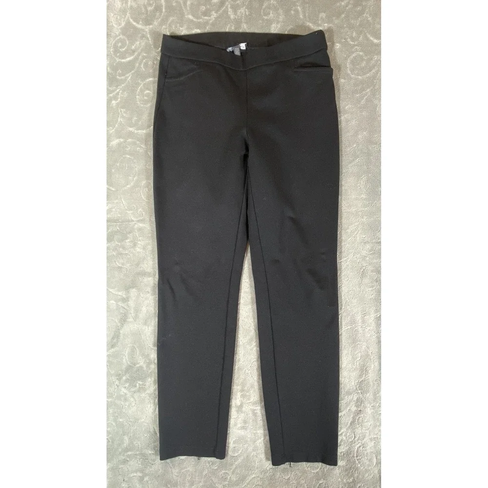 Eileen Fisher‎ Black Stretch Slim Pants Small Petite Zip Hem Rayon Blend Pull-On